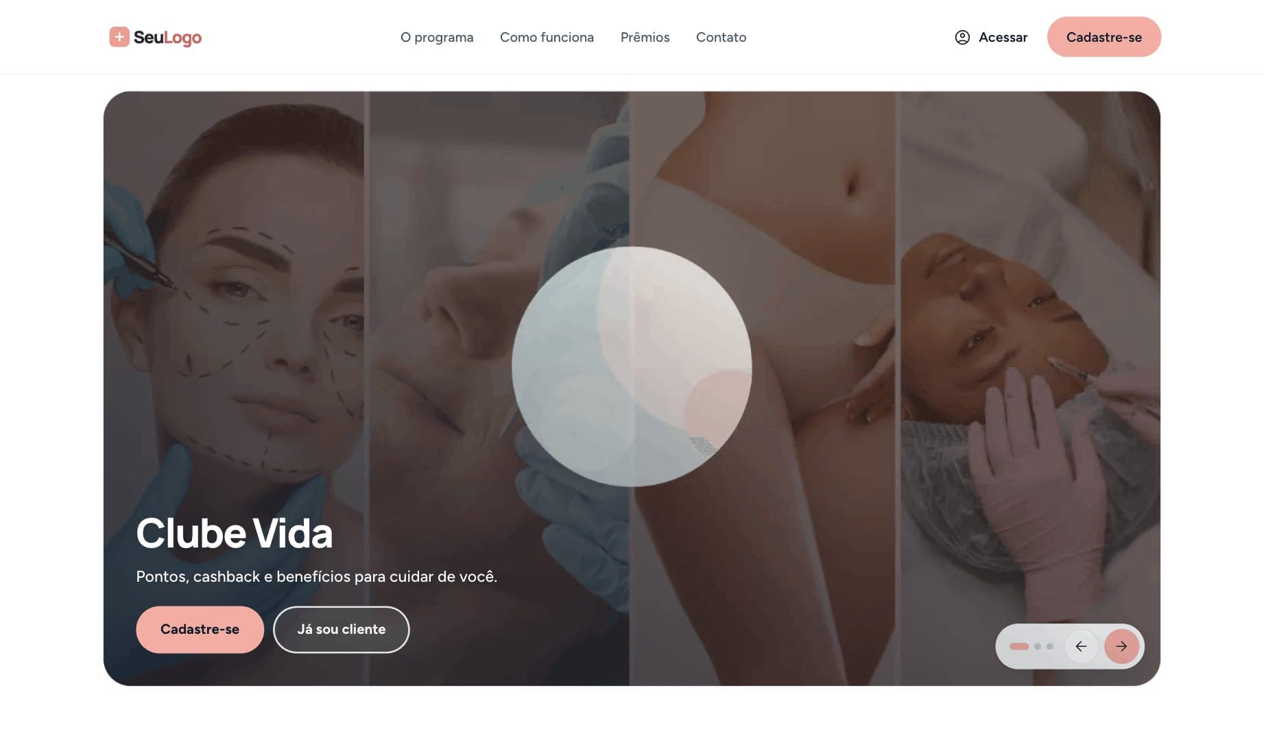 Portal do programa de fidelidade no tema Clínicas