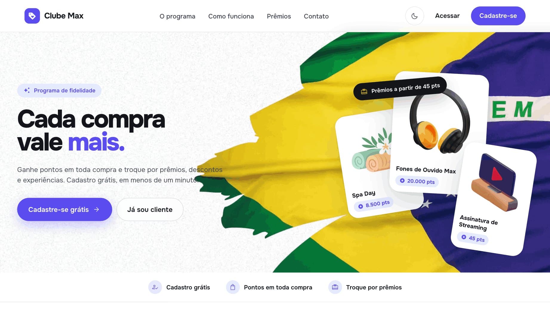 Portal do programa de fidelidade no tema Tema Max