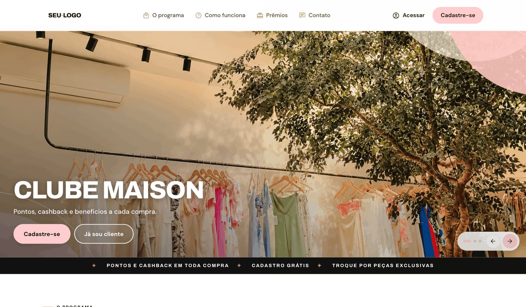 Portal do programa de fidelidade no tema Moda
