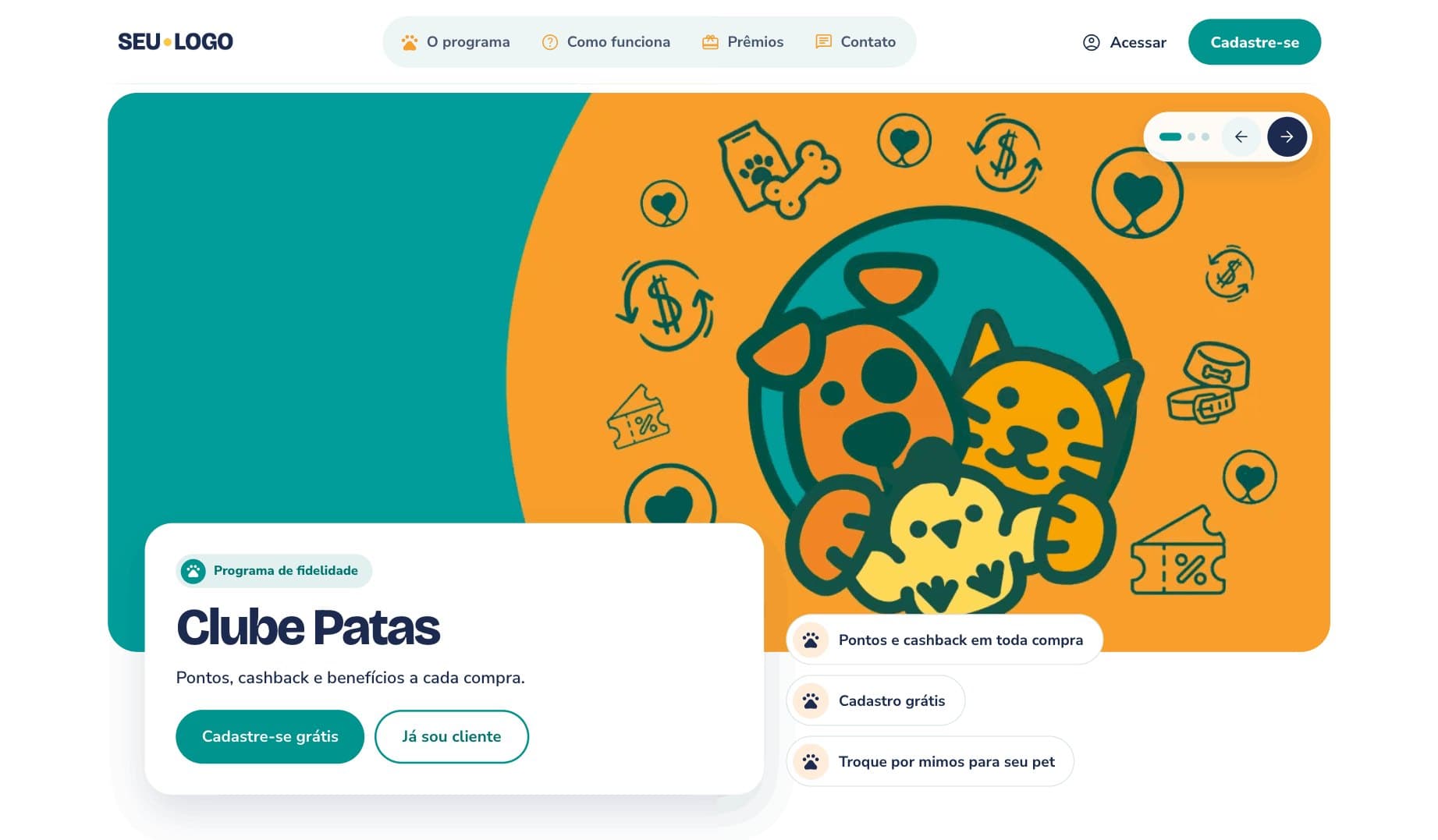 Portal do programa de fidelidade no tema Pet