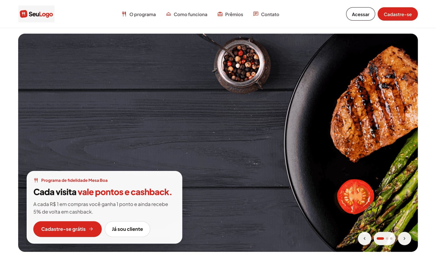 Portal do programa de fidelidade no tema Restaurante